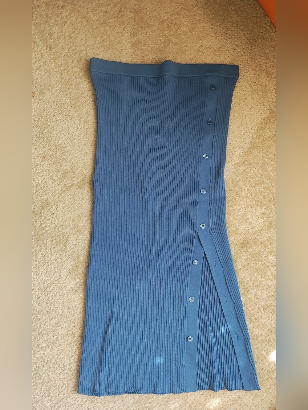 Wayf Slate Blue Ribbed Knit Skirt